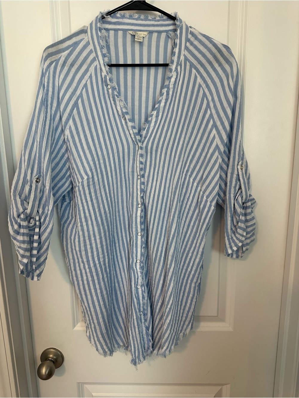 Cato Light Blue & White Striped Button-Front Tunic